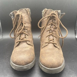 BOOTS Hiking Cabincore FADED GLORY Brown Faux Leather Lace Up Women Size 8 - Picture 1 of 15