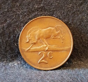 1965 South Africa 2 cent, Wildebeest/Van Riebeeck,  Afrikaans, KM-66.2 (SA5) - Picture 1 of 6
