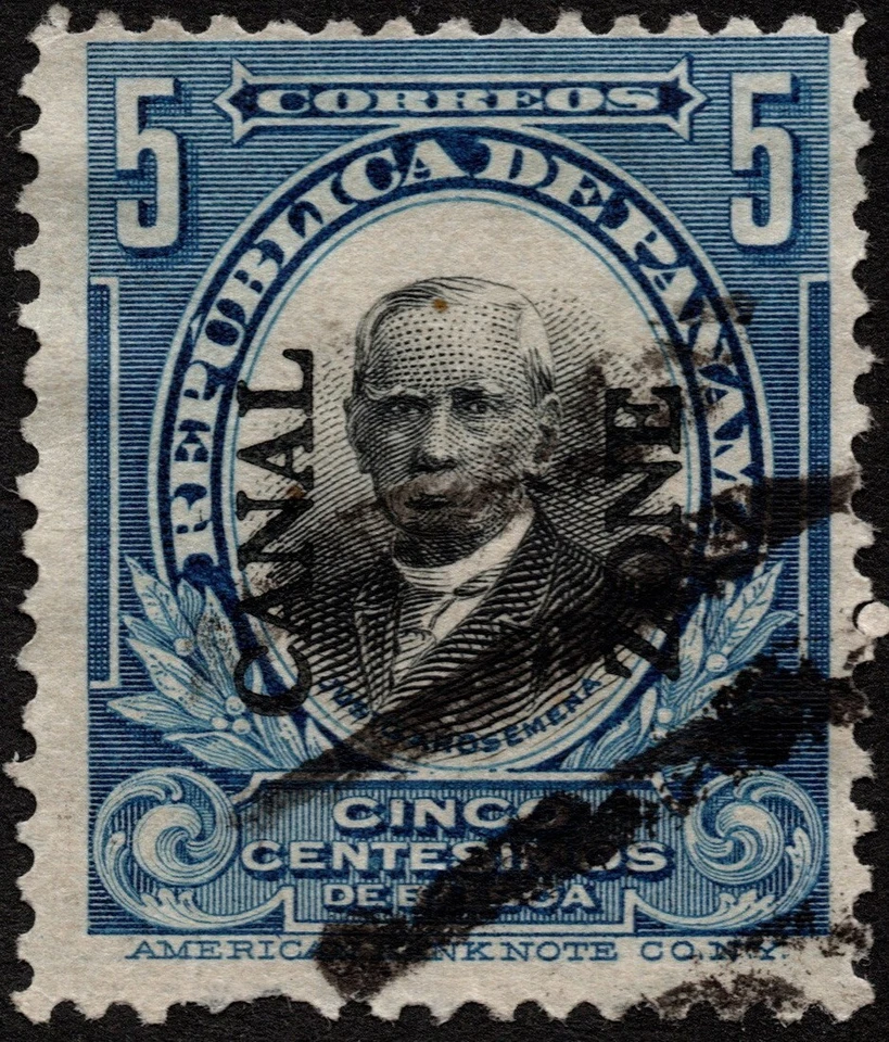 Canal Zone Stamp Scott # 40 Used F-VF - 5 Cents Blue & Black w Type II Overprint - Image 1 of 1
