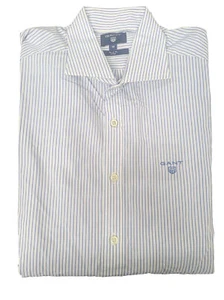 GANT Palace Blue Fil-a-fil Stripe Fitted Spread Collar Shirt 364406 Size M - Picture 1 of 1