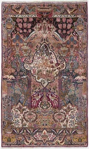 Alfombra persa anudada a mano Kashmar 178 x 111 cm fina, Oriente, alfombra, alfombra, beige - Imagen 1 de 9