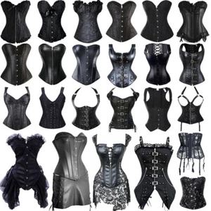 Women Black Steampunk Corset Bustier Gothic Shapewear Plus-Size Lingerie Lace up - Picture 1 of 45