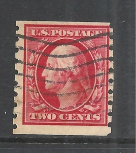 U.S. SCOTT 413 USED FINE - 1912 2c CARMINE THIRD BUREAU COIL ISSUE CV $25.00 - Picture 1 of 2