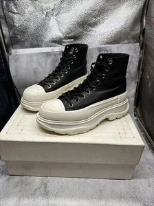 Alexander McQueen Black and White Tread Slick High-Top Sneakers Size US 11 - Picture 1 of 9