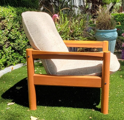 Vintage MCM Danish Teak Wood Denmark Domino Mobler Lounge Club Arm Chair Cover