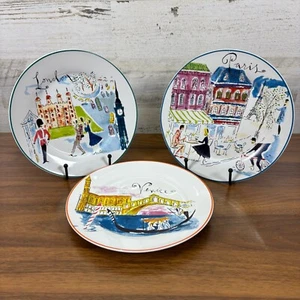 Juego de platos de postre Rosanna Bon Voyage París Londres Venecia Juego de 3 8" de diámetro - Imagen 1 de 12