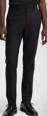 Pantalones de vestir Calvin Klein elásticos refinados 34x30 negros a rayas plisados ajuste cómodo Foto 1 de 4