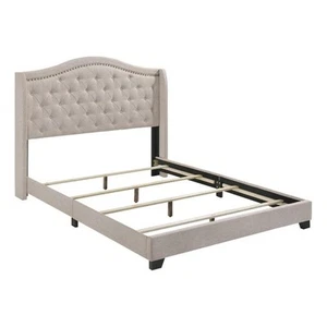 Coaster Sonoma Transitional Fabric Upholstered Camel Back Eastern King Bed Beige - Picture 1 of 6