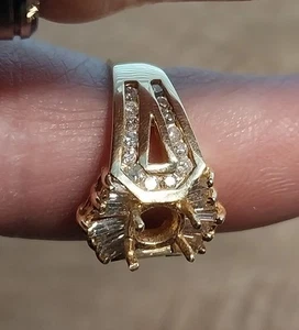 14k Gold Natural Diamond Ring Setting Size 7-7.5 - Picture 1 of 11