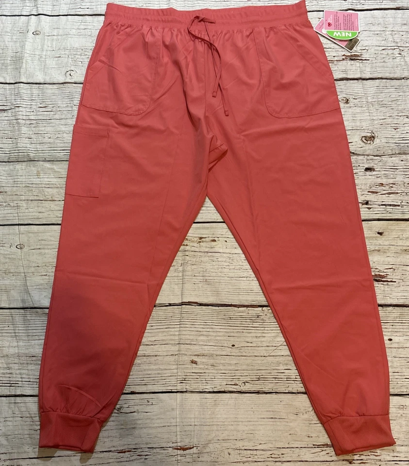 JUSTSCRUBS Scrub Pants 5 Pocket Coral Lightweight Jogger Size 2XL NWT - Image 1 of 4