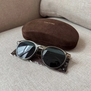 Gafas de sol Tom Ford Aurele ovaladas NUEVAS lentes transparentes beige brillante azul nuevas con etiquetas - Imagen 1 de 8