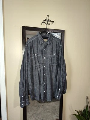 Camisa Hudson Barrow NYC Western Para Hombres Manga Larga Abotonada Gris Denim 2 XL Foto 1 de 4