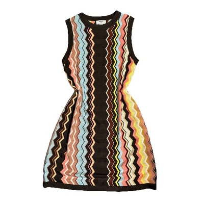 Vestido regata Y2K Missoni Target malha M listrada marrom estampa Chevron designer retrô - Imagem 1 de 4