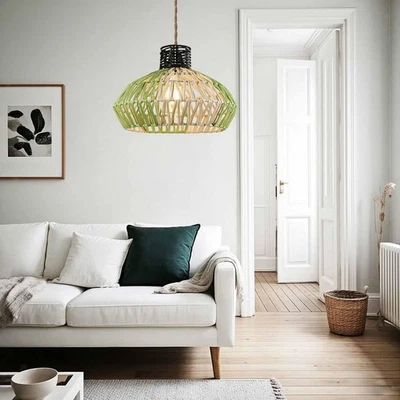 Woven Lamp Shade Hanging Light Cover Handmade Housewarming Pendant Lampshade - Image 1 of 4