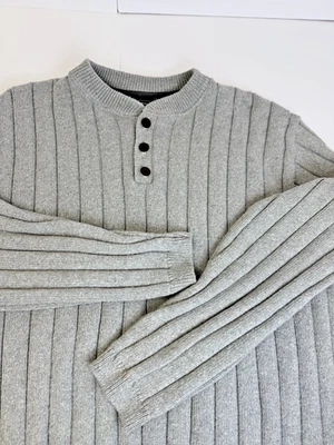 Мужские Haggar кабель вязаный свитер тяжелый 3 кнопки серый теплый уютный размер XL - Изображение 1 из 4