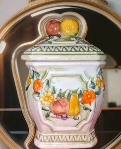 Vtg Lefton Canister Ceramic Raised Fruit Fantasia 6721 Jar With Lid 5.5" - Picture 1 of 8