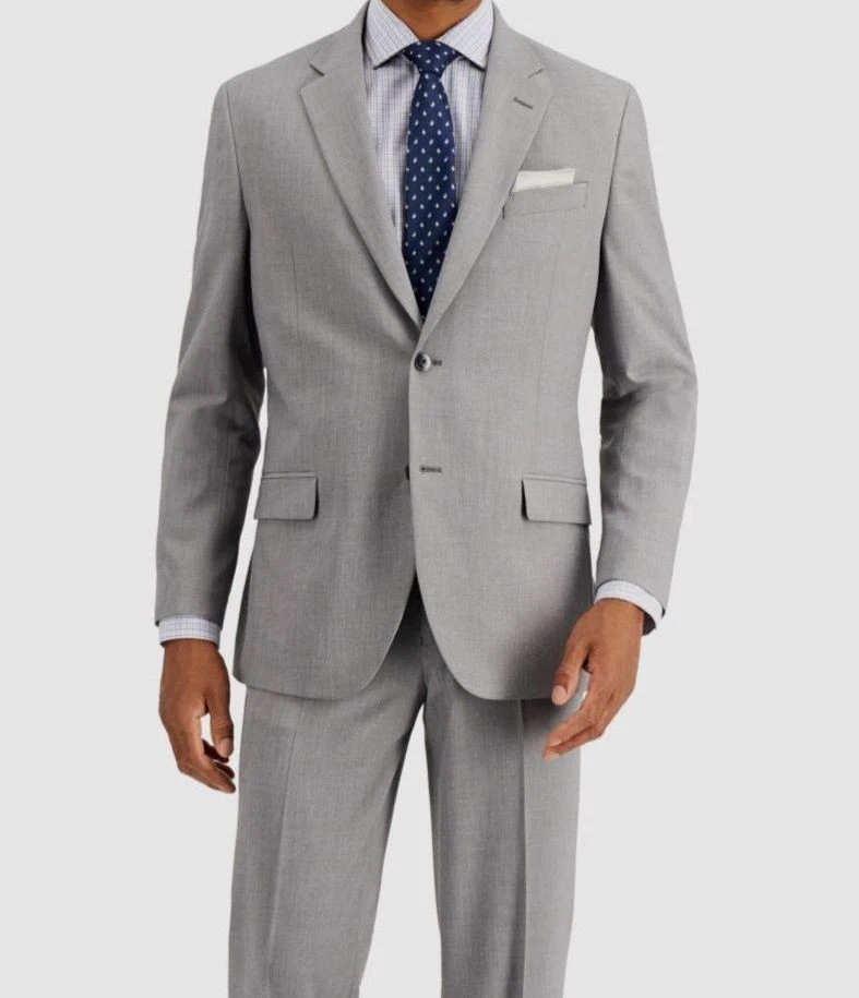 Nautica Men's Gray Modern Bi-Stretch Gaff 2-Piece Jacket & Pants Suit Size 40R