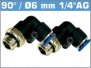 2 x Raccordo a vite 90°, girevole Ø 6 mm 1/4" AG - Foto 1 di 1