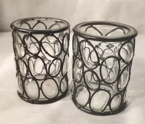 Pair of 4" Rustic Style Tealight Candle Holders Bubble Glass Home Decor Accent - Picture 1 of 10