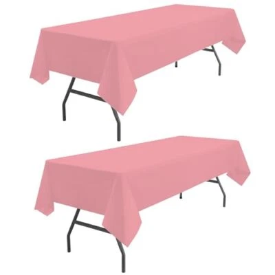 Pink Tablecloths Plastic 2 Pack Disposable Table Covers 54" x 108" B2 Pink - Image 1 of 4