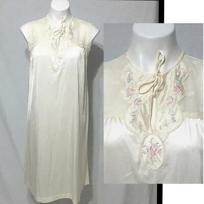 Gilead Vintage Encaje Bordado Satén Midi Camisón Prendas para Dormir Vestido Grande Foto 1 de 4