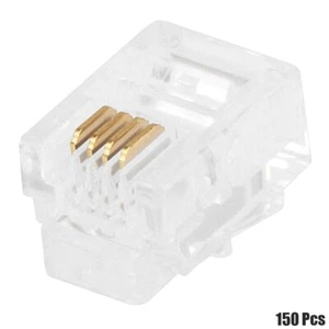 150 Pcs RJ11 6P4C Modular Plug Connector Crimp On For Flat Stranded Cable Wire - Picture 1 of 2