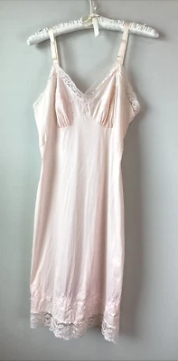 De Colección Shadowline Camisón Sin Mangas Completo Talla 34 Rosa Pálido Nylon y Encaje Lencería Sedoso Foto 1 de 4