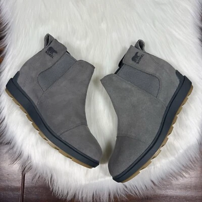 NEW Sorel Women’s Size 7 Gray Suede Evie Hidden Wedge Chelsea Bootie Boots - Image 1 of 4