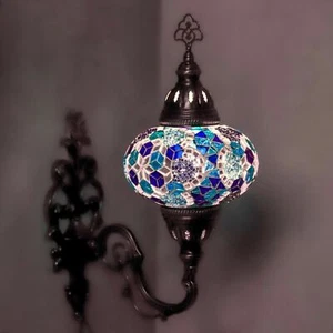 Turkish Moroccan Style Mosaic Multicolour Wall Sconce Light Lamp Large Globe - Picture 1 of 7