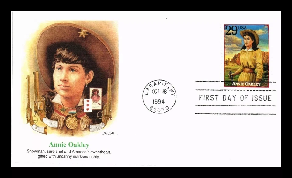 ANNIE OAKLEY SHARPSHOOTER  LEGENDS OF THE WEST 1994 FLEETWOOD CACHET FDC UNADDR - Image 1 of 1