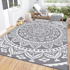 6'x9' Reversible Boho Waterproof Outdoor Rug for Patio, RV, Porch, Beach, Grey - Picture 1 of 9