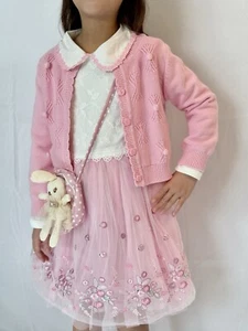 Girls Holiday Pink Flowers Easter Dress with Cardigan and Bunny Purse - Picture 1 of 7