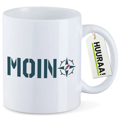 Kaffeetasse Moin Kompass Keramik Tasse Geschenkidee Souvenir Präsent Wichtelgesc - Bild 1 von 4