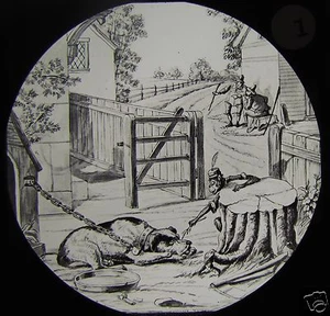 Linterna Mágica de Vidrio Diapositiva ESCENA DE CÓMIC VICTORIANO N.º1 C1890 PERRO GUARDIÁN Y MONO - Imagen 1 de 2