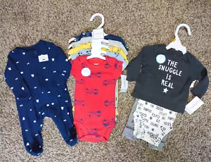 NEW Carter's Baby 9 Piece Outfits Set Size Newborn Onepc, 6 Tees+L Shirt+ Pants - Picture 1 of 12