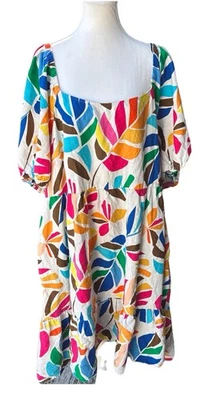 Vestido Tabitha Marrón Mujer 4X Colorido Mezcla de Lino Calado Botánico Tropical Foto 1 de 4