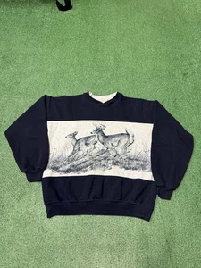 Vintage 90s Art Unlimited Deer Nature Sweatshirt Mens Size Large Animals MARKED - Picture 1 of 17