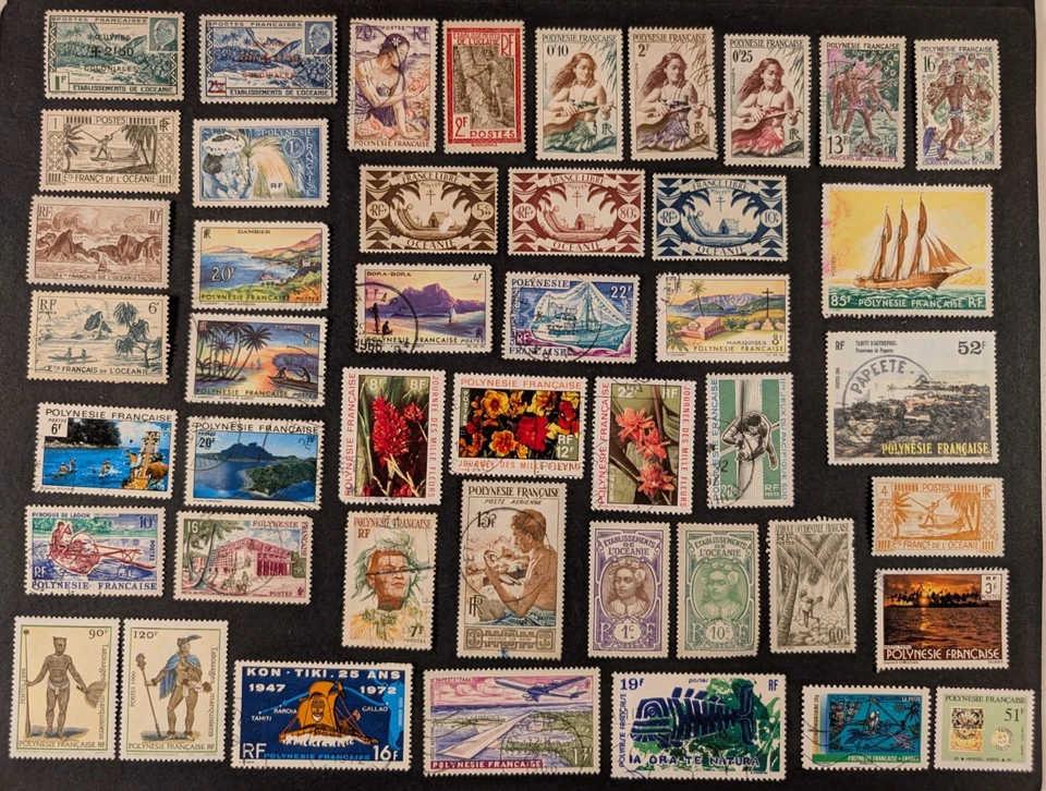 French Polynesia - Nice lot of 45 M/U stamps, mostly U, F/VF. - Image 1 of 1