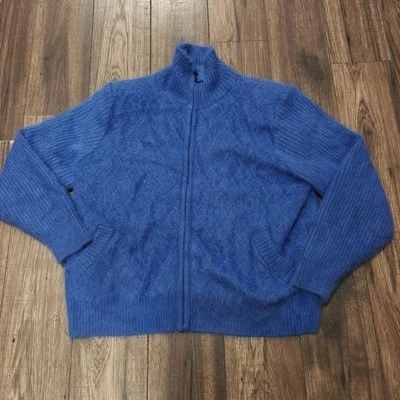 Venesha Blue Angora Rabbit Hair Blend Full Zip Vintage Collared Jacket Size XL - Image 1 of 4