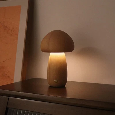 Mushroom Solid Wood LED Table Lamp Light Rechargeable Touch Control USB - image 1 of 3
