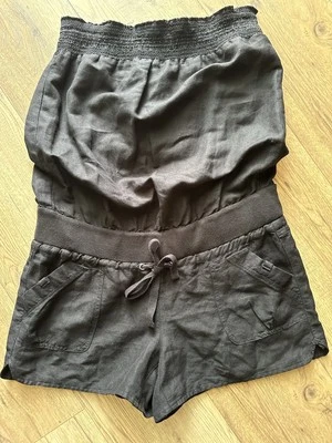 Льняной вискозный комбинезон без бретелек со сборками повседневные карманы M черный толчок б/у в отличном состоянии - Изображение 1 из 4