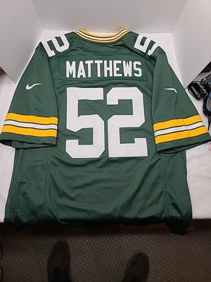 耐克 On Field 球衣 Clay Matthews 男式大号 #52 绿湾包装工队 NFL 球员 — 第 1/4 张图片