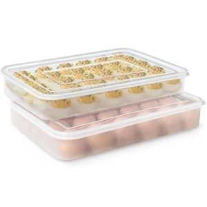 2 Pcs Deviled Egg Containers with Lid,Plastic Egg Holder for Refrigerator,Sta... - Picture 1 of 7