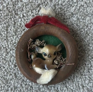 Vintage Handarbeit Hirsch Baby runder Weihnachtsschmuck - Bild 1 von 2
