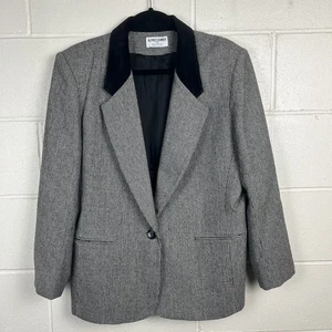 VTG Alfred Dunner Wool Blend Houndstooth Velvet Collar Lined Blazer USA Sz 12 - Picture 1 of 11