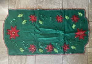 Vintage Christmas Handmade Red Felt Sequin Table Runner Poinsettia  39" x 22" - Picture 1 of 8
