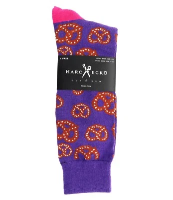 Marc Ecko Pretzel Purple Crew Socks Dress Casual Novelty Men's Shoe Size 6-12 - Image 1 of 4