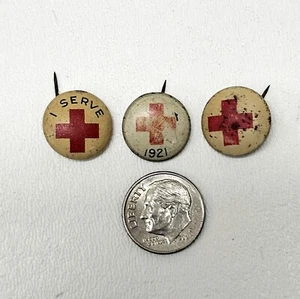 Lot Of 3 ~ Post WWI Metal/Celluloid Red Cross Volunteer Lapel Pins 1921 - Picture 1 of 3