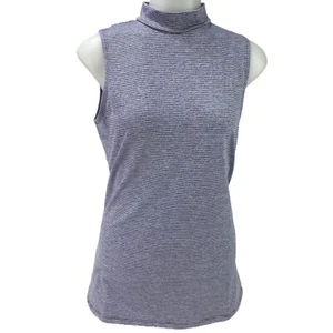 Ruby Ribbon Women's Medium Sleeveless Stripe Mock Turtle Neck Shell Top Purple - Picture 1 of 12