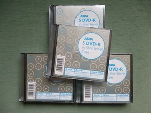 ASDA  DVD+R 4.7GB. 4 Sealed Packs of 5. (20 Dvd's) in Slim Jewel Cases - Afbeelding 1 van 4